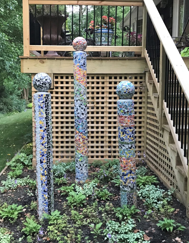 Garden Ornaments- Mosaic Totem Poles by Lisa Eichler