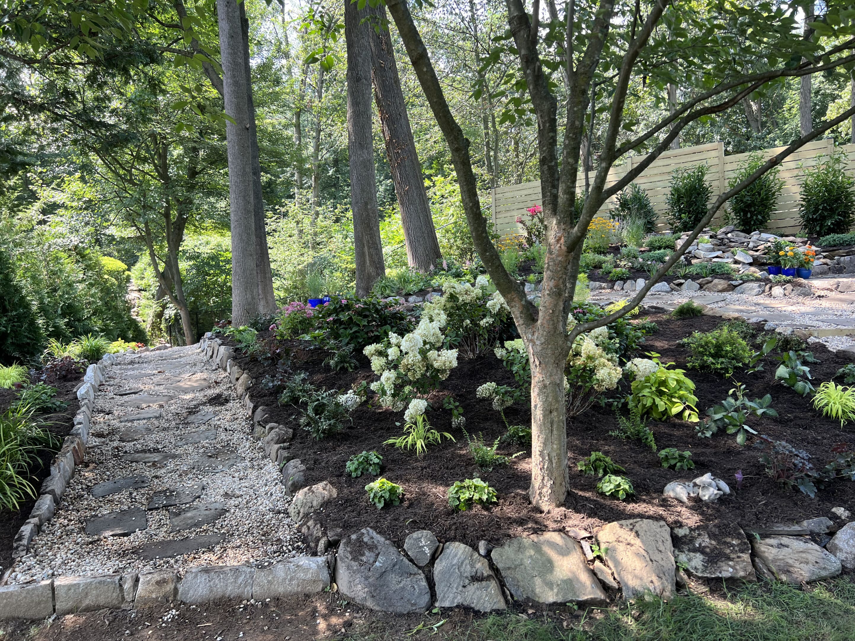 Landscape design gravel path in shade garden scaled