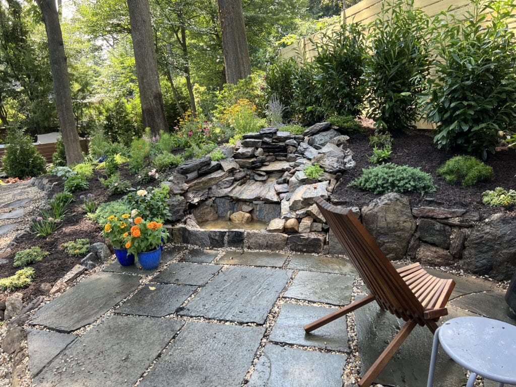 Stone waterfall for outdoor living in New Rochelle, NY