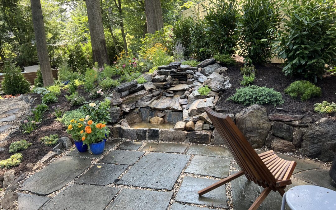 Stone waterfall for outdoor living in New Rochelle, NY