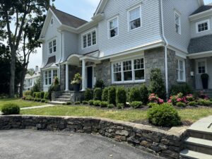 Formal boxwood front garden in RyeNY